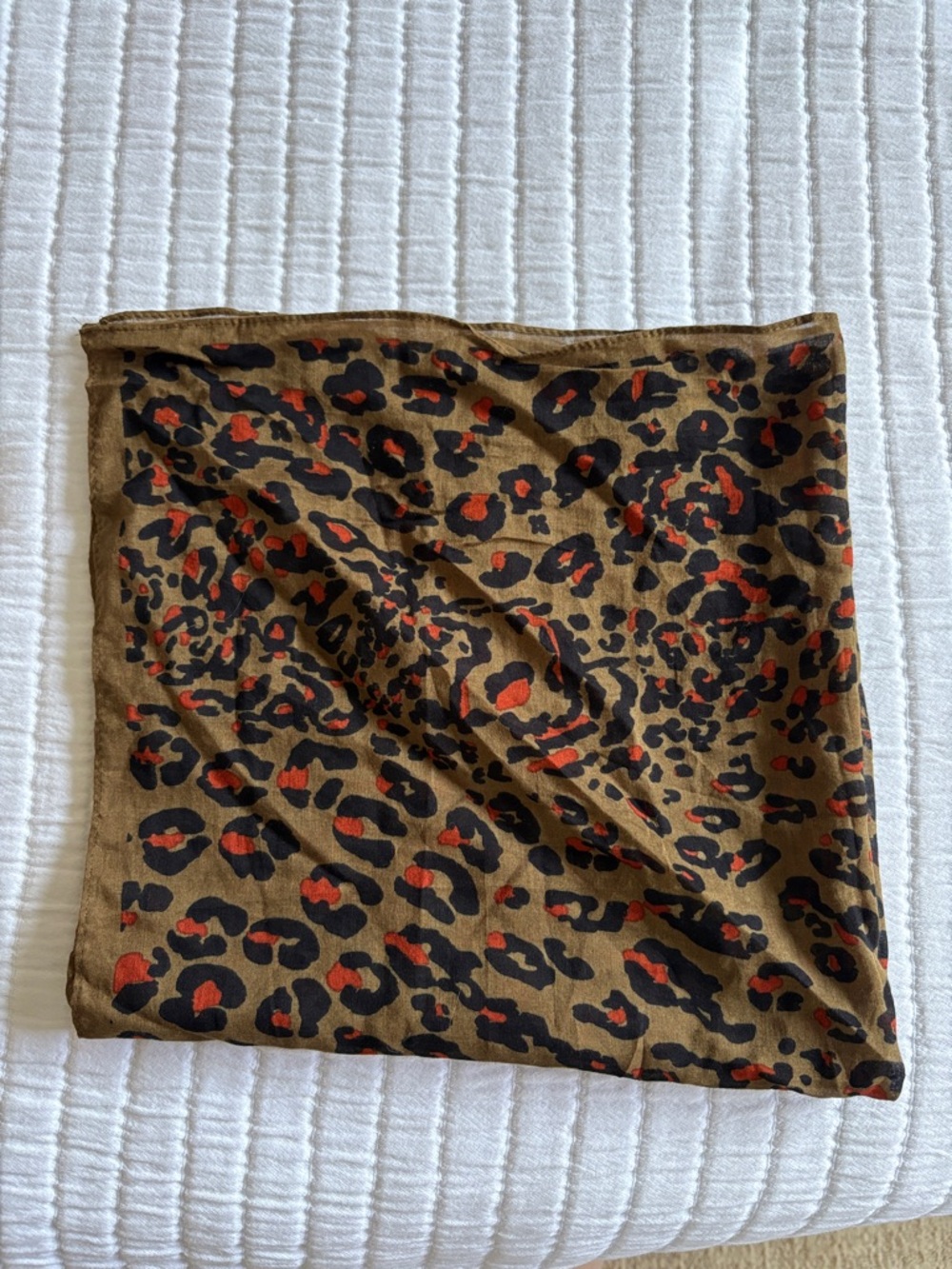 Madewell Leopard Print Square Scarf in Brown and Black with Red Accents